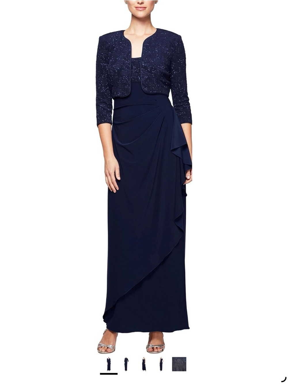 NWT- Alex Evenings Navy Empire Waist Evening Dress with Sparkle Bolero Jacket 16 - Picture 1 of 8